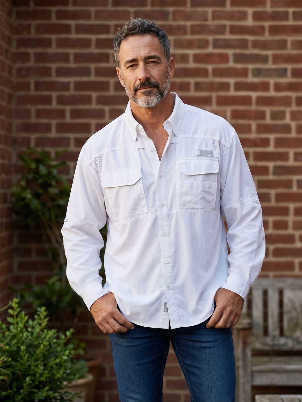 Bass Pro Shops White Men's Casual Button-Down Shirt